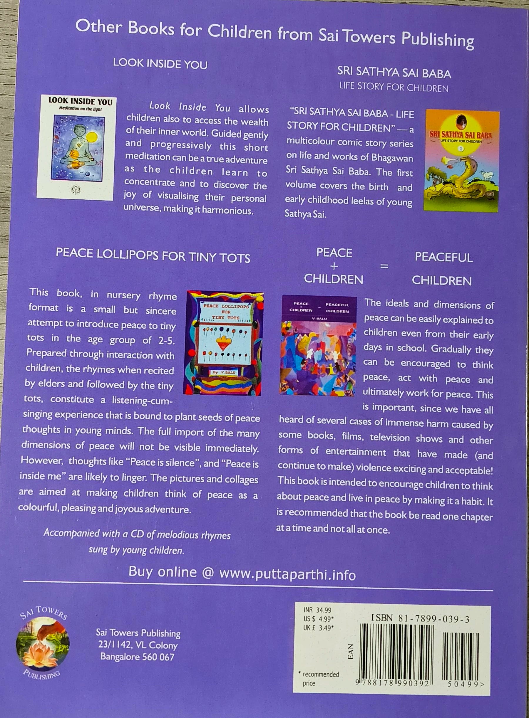 Back cover of Sri Sathya Sai Baba Life Story for Children 2 paperback book