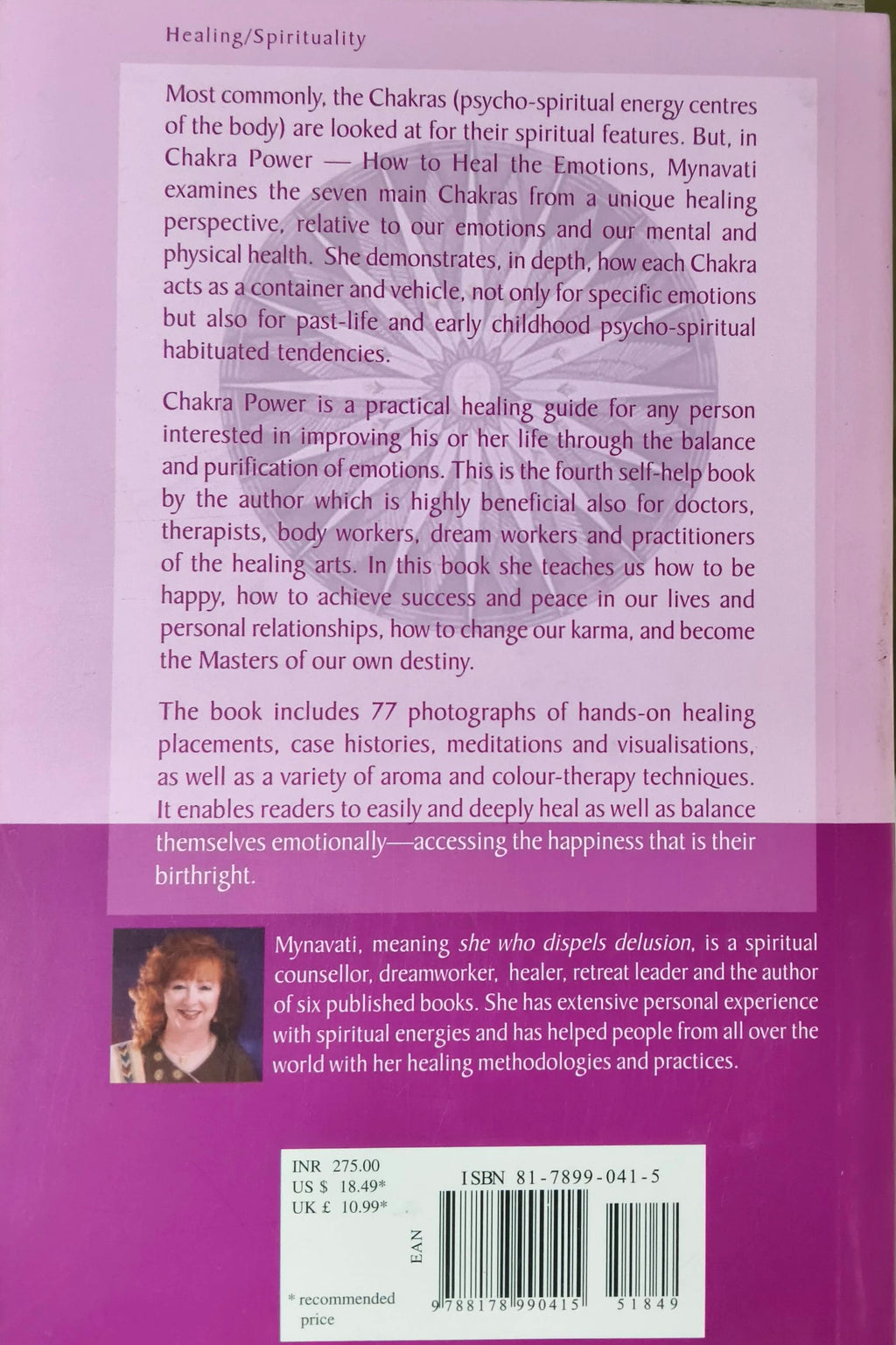 Back cover of Chakra Power book showing description and author photo