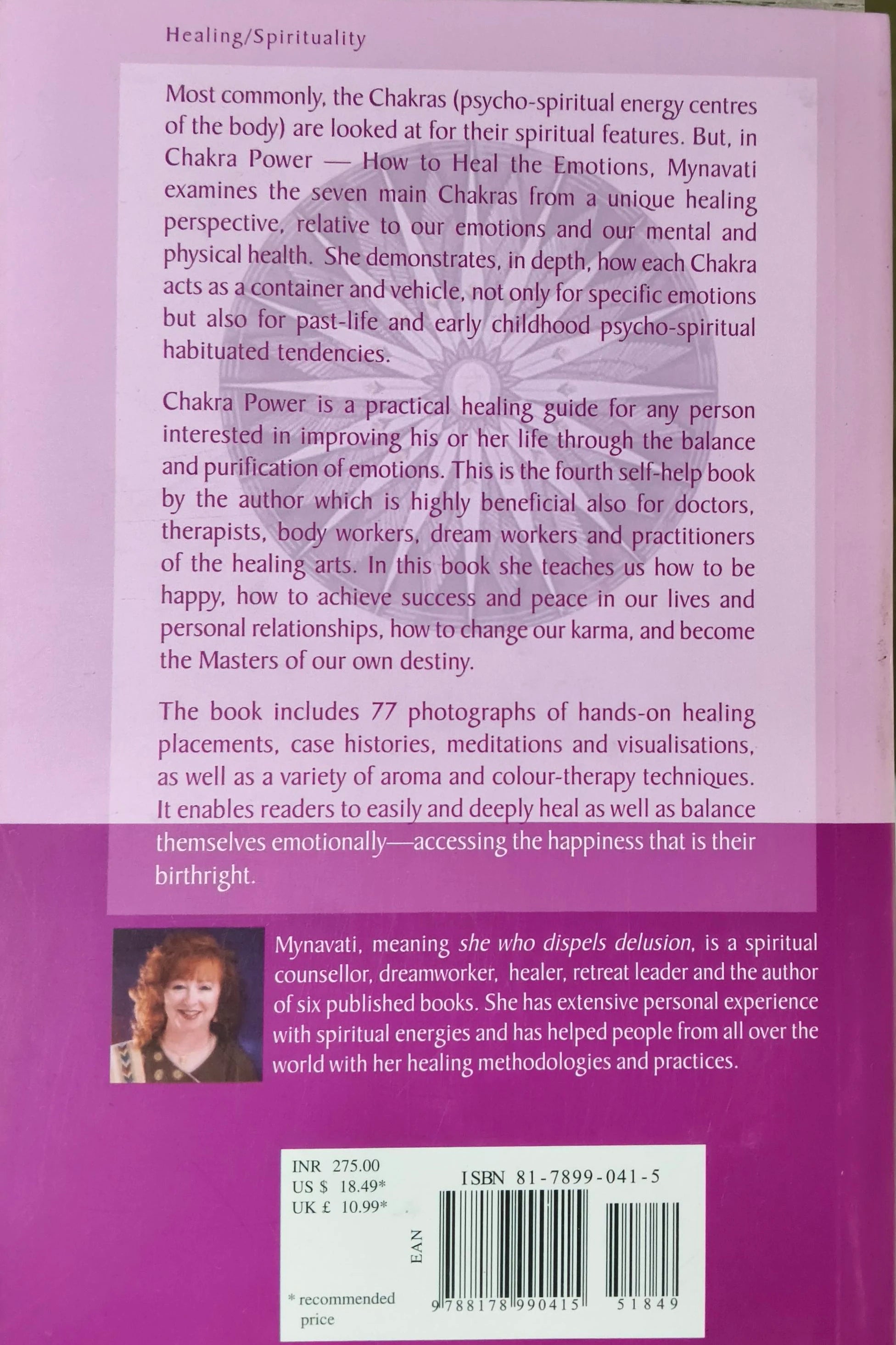 Back cover of Chakra Power book showing description and author photo
