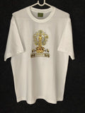 White men's rib neck T-shirt with 100 years Sri Sathya Sai centenary design