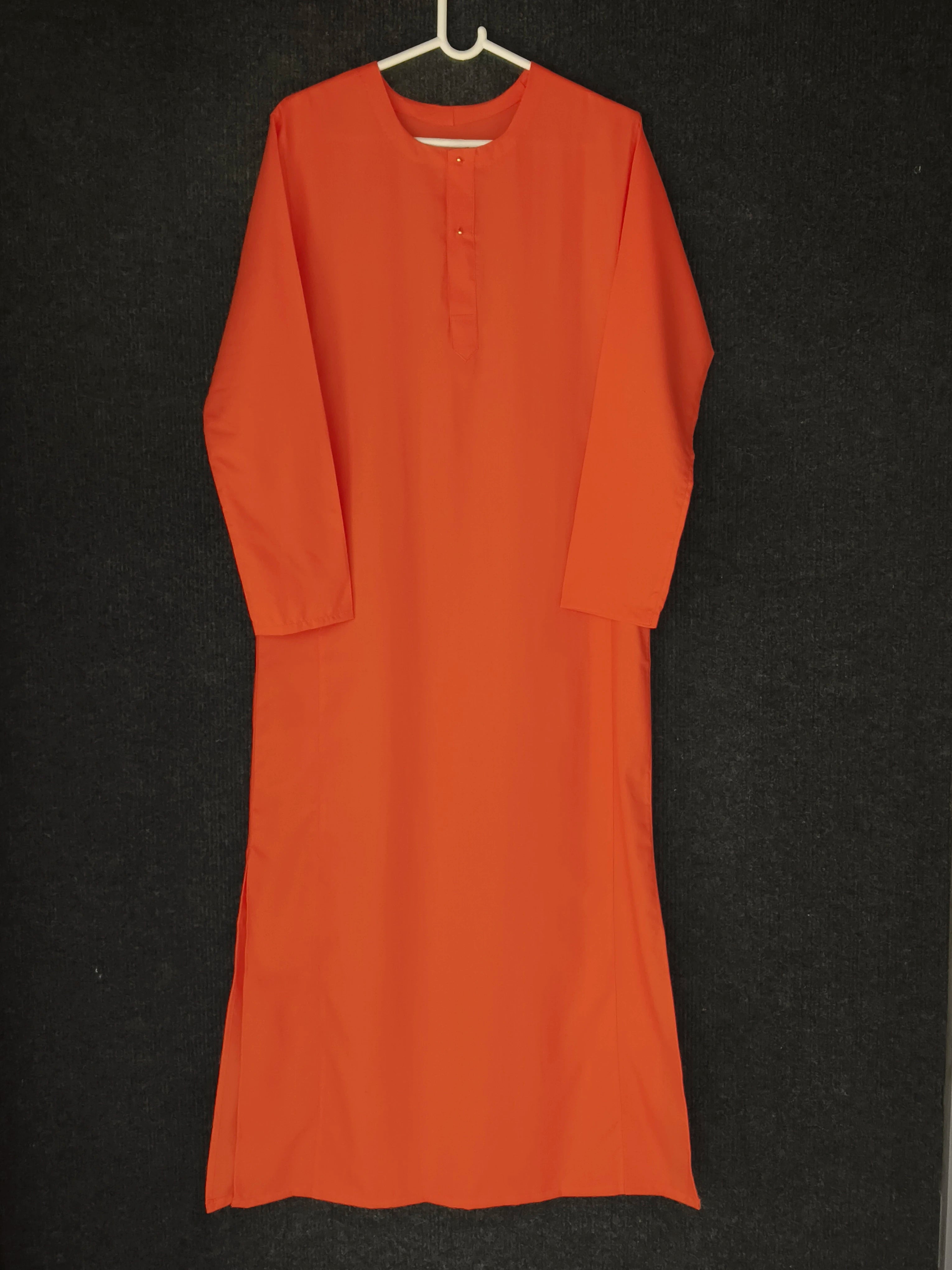 Orange long-sleeve swami robe for spiritual use, front view