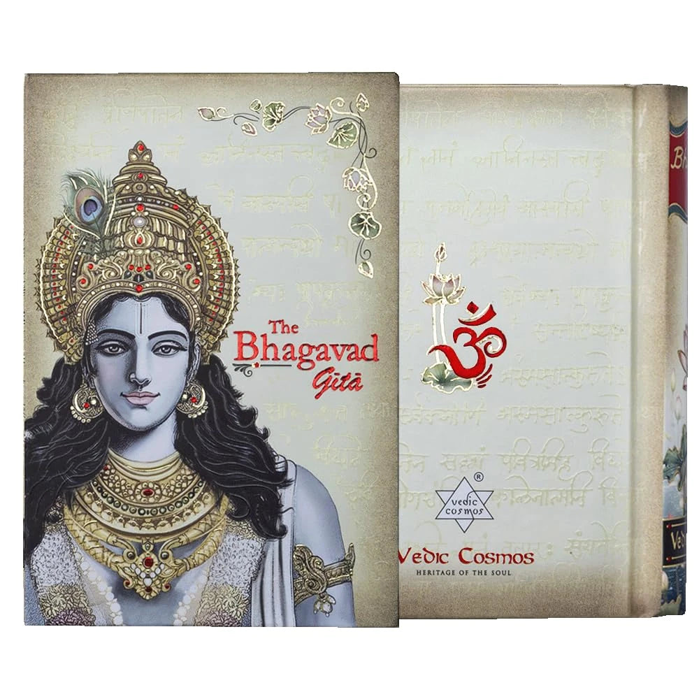 Hardbound Bhagavad Gita Classic Edition A7 book with Krishna illustration on cover