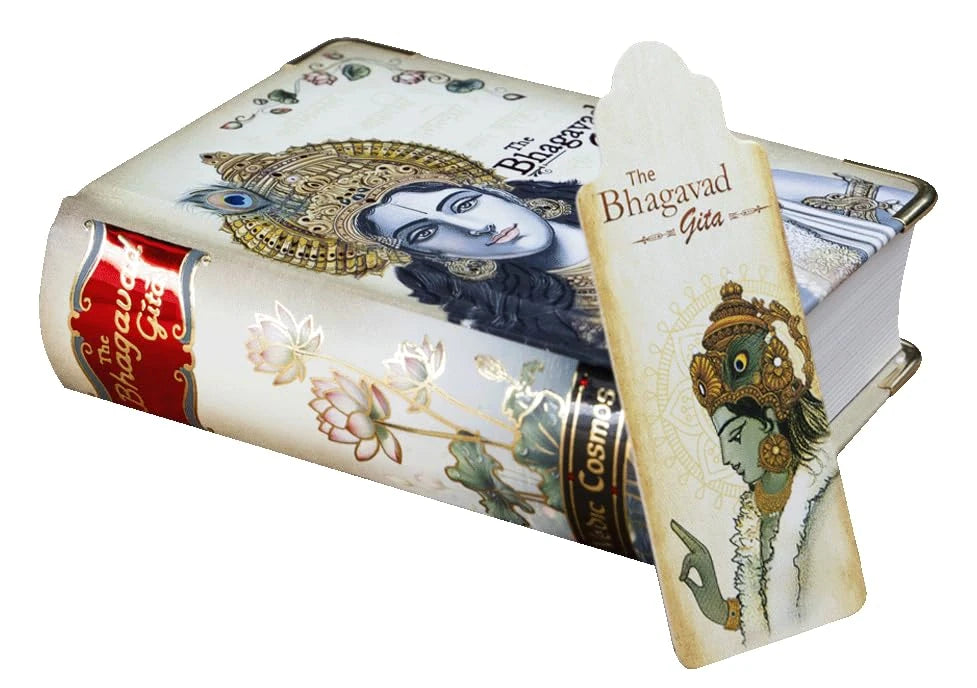 Hardbound Bhagavad Gita Classic Edition A7 with Krishna-themed bookmark
