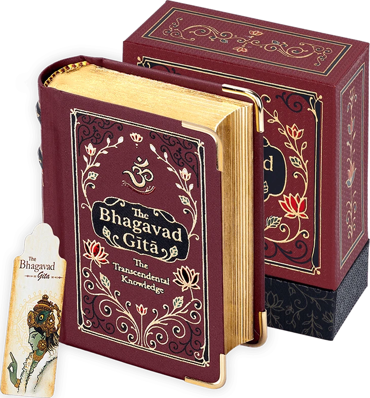 Hardbound Bhagavad Gita Library Edition A7 book with decorated cover and slipcase