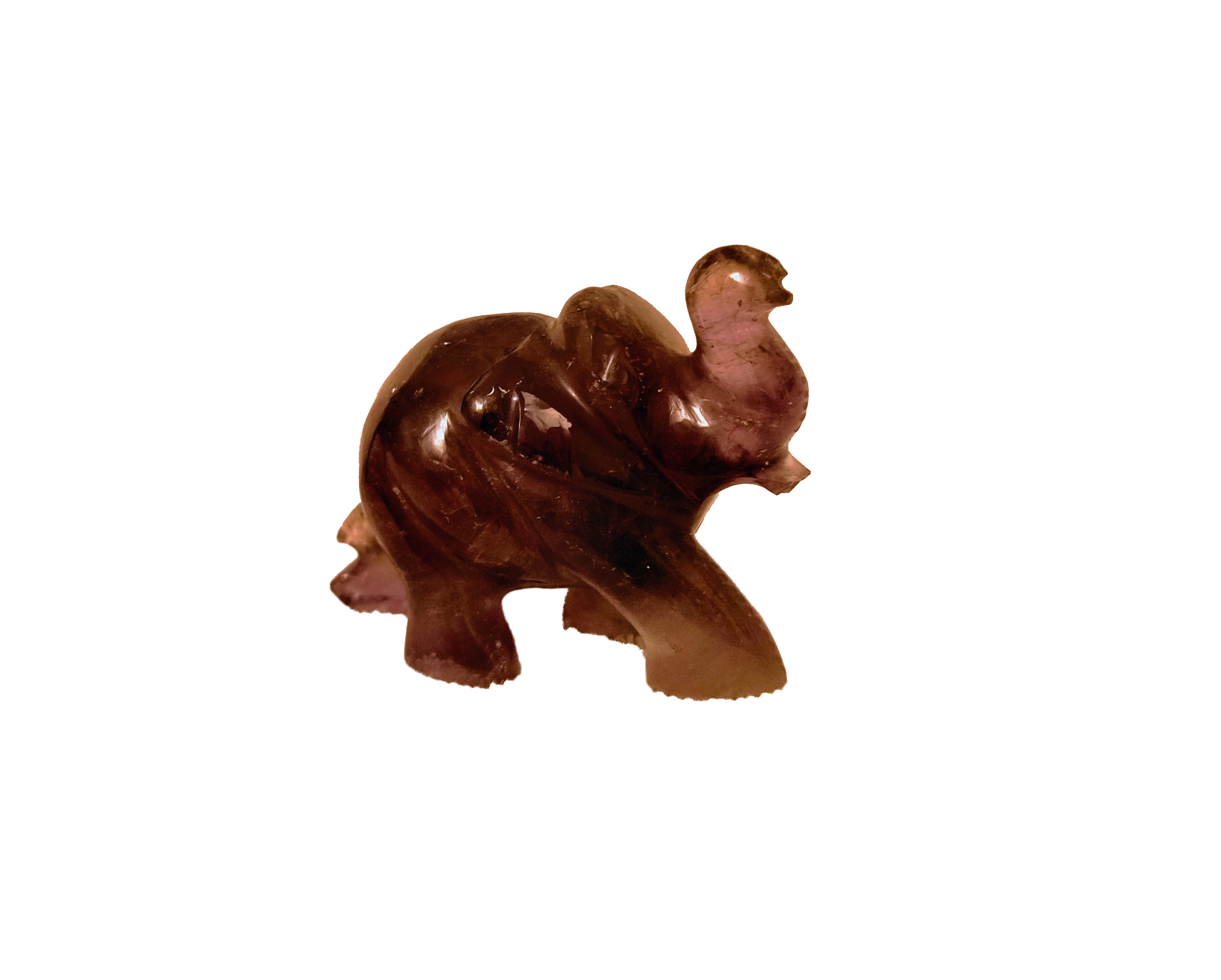 Small amethyst elephant figurine sculpture with smooth polished surface