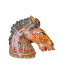 Painted crystal horse head sculpture with floral and geometric designs