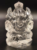 2-inch clear crystal statue of Hindu deity Ganesh sitting with detailed carvings