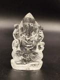 Mini clear crystal sculpture of Ganesh deity sitting with detailed carving