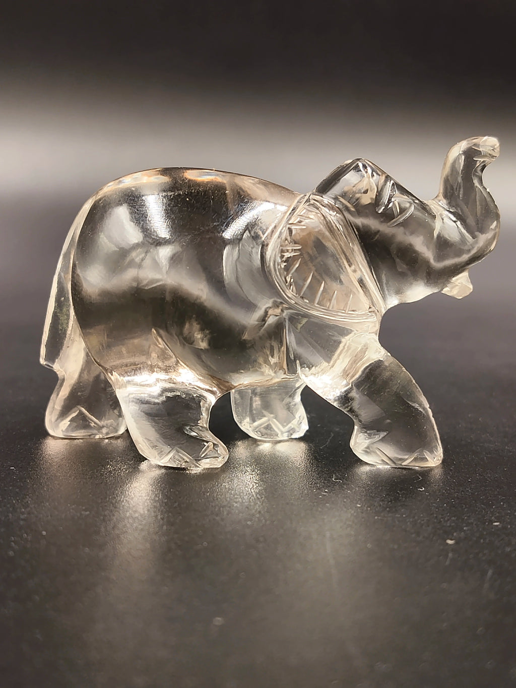 Clear crystal elephant figurine sculpture side view