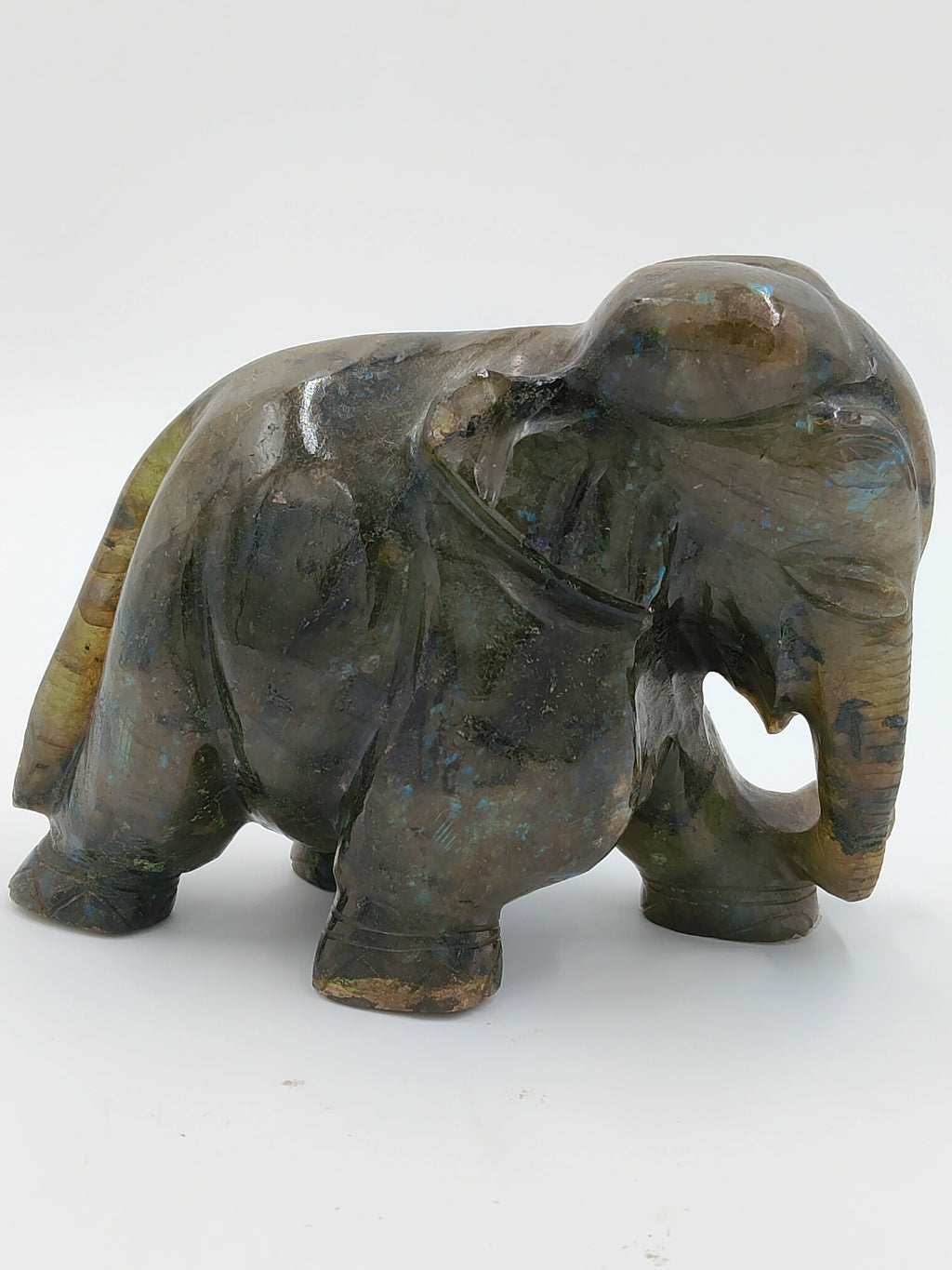 Small labradorite elephant figurine sculpture with polished surface