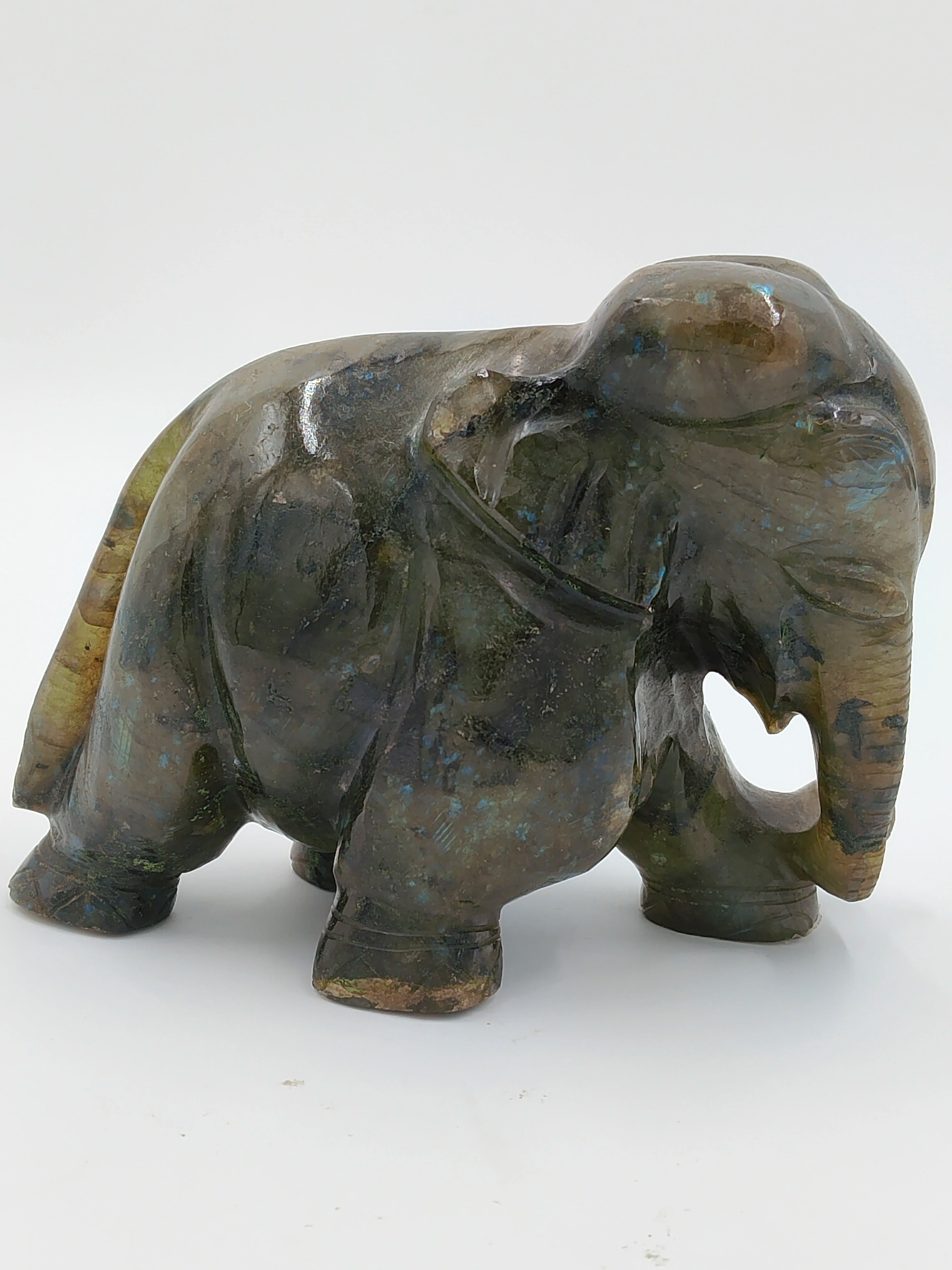 Small labradorite elephant figurine sculpture with polished surface
