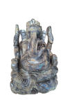 Large labradorite statue of Ganesh with intricate carvings