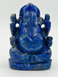 Small blue lapis lazuli Ganesh statue seated in meditation pose