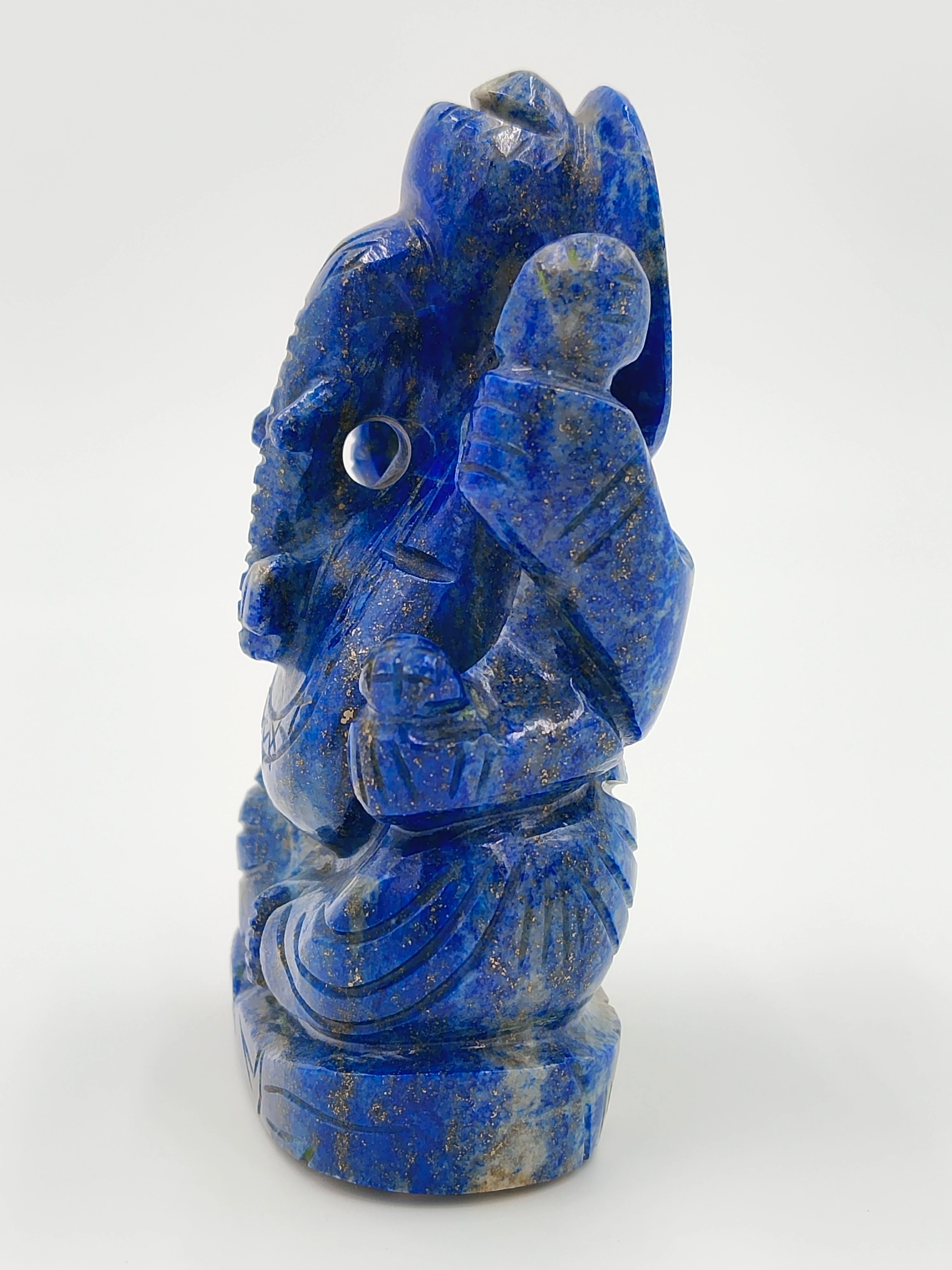 Small 3.3 inch lapis lazuli statue of Hindu deity Ganesh side view