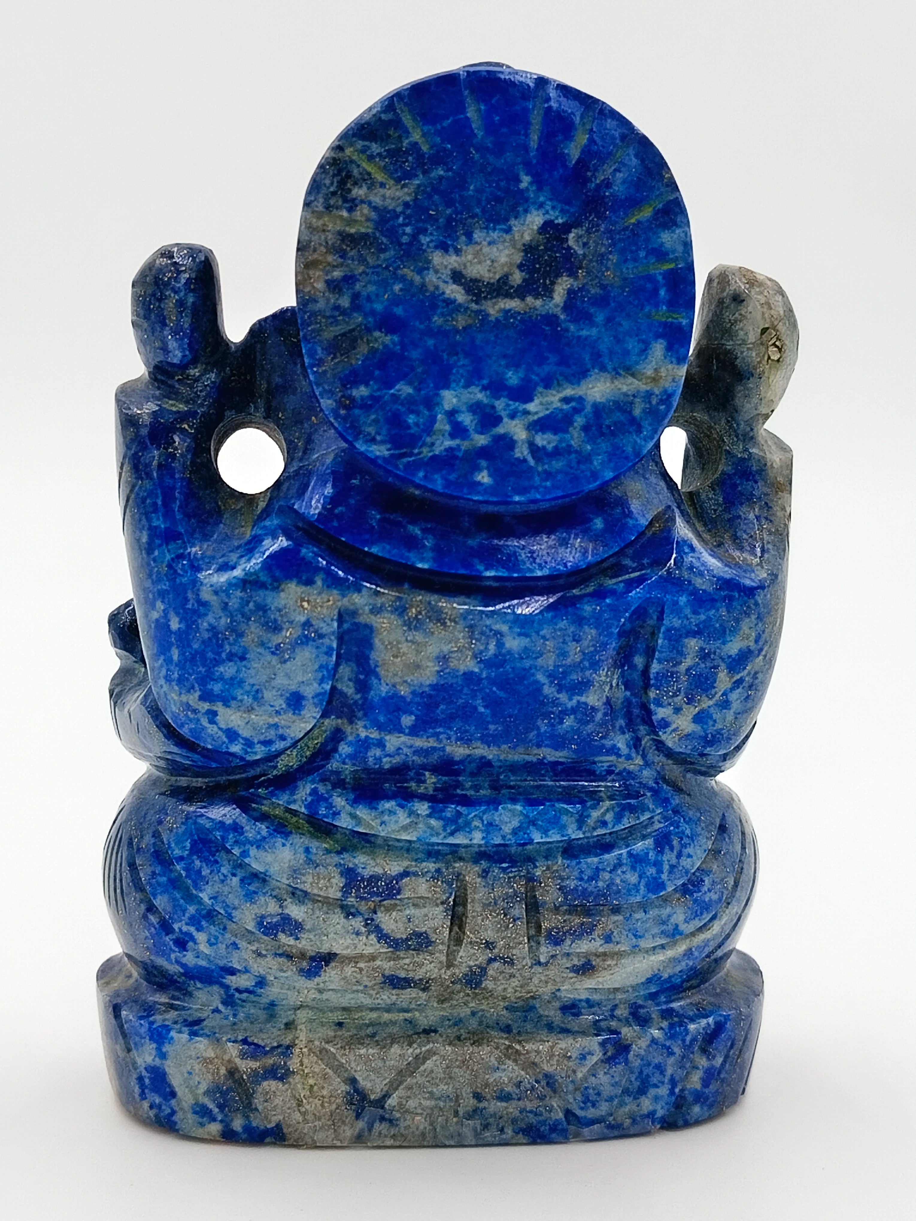 Back view of a small 3.3 inch blue lapis lazuli Ganesh statue