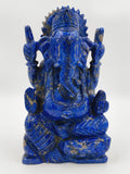 11 inch blue lapis lazuli Ganesh statue sitting with intricate carvings