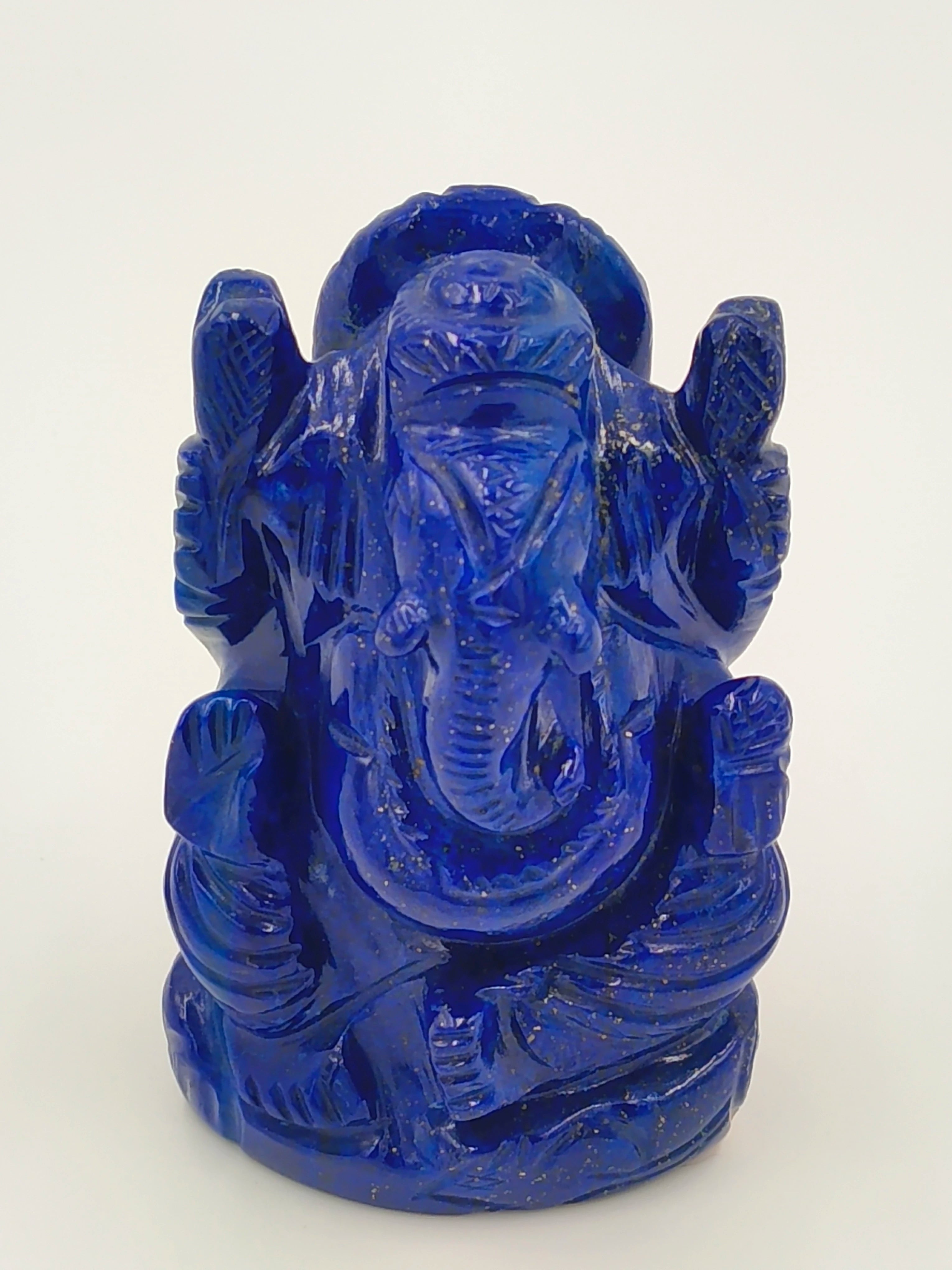 Small blue lapis Lazuli sculpture of seated Hindu deity Ganesh