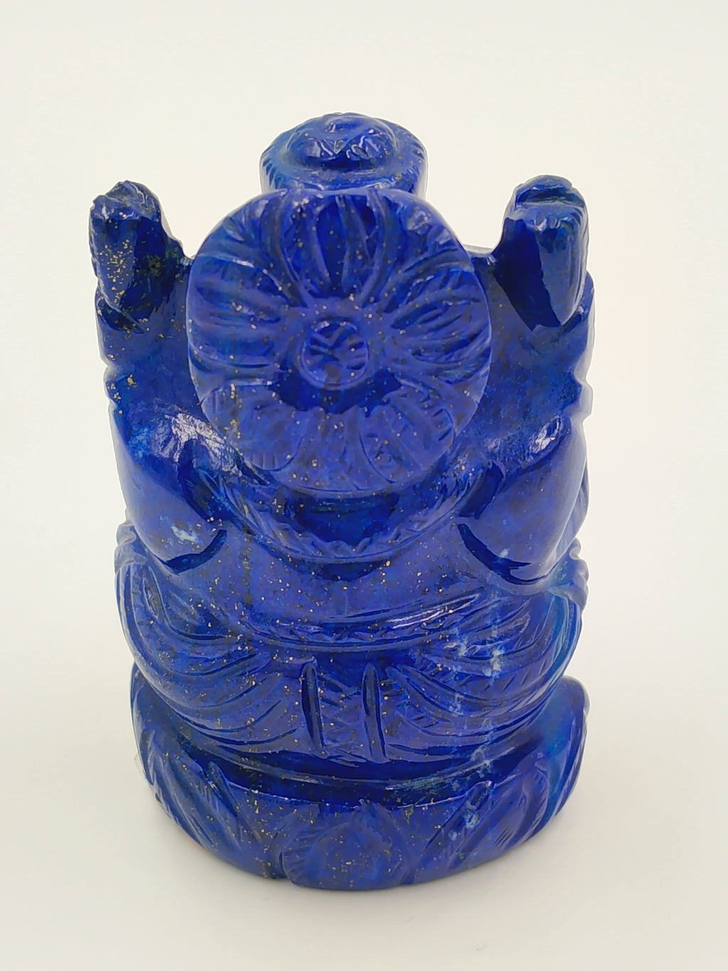 Back view of 2.1 inch lapis lazuli Ganesh sculpture with intricate carvings