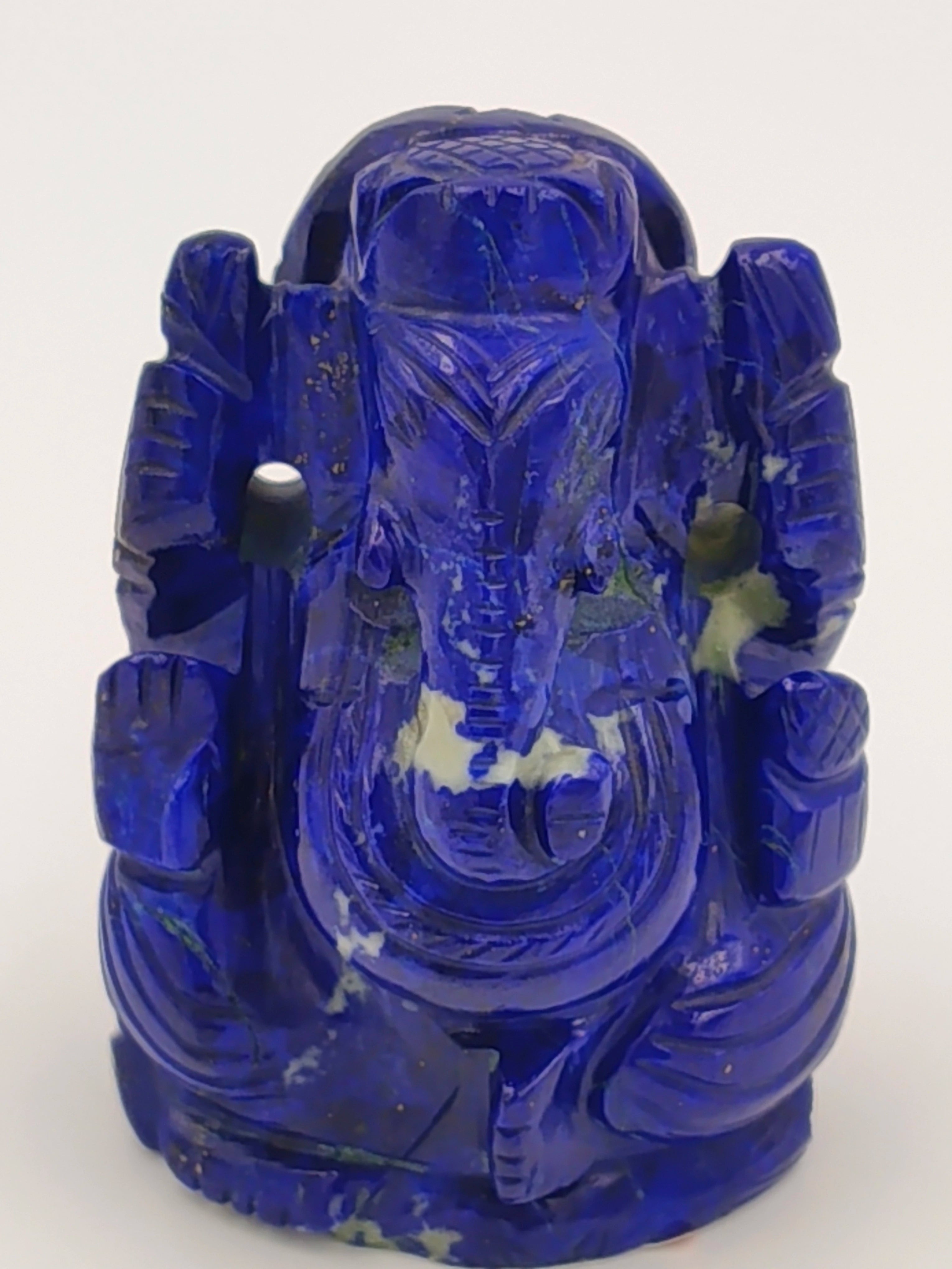 Miniature lapis lazuli statue of Ganesh with detailed carving