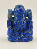 Small blue lapis lazuli Ganesh statue carved with detailed features