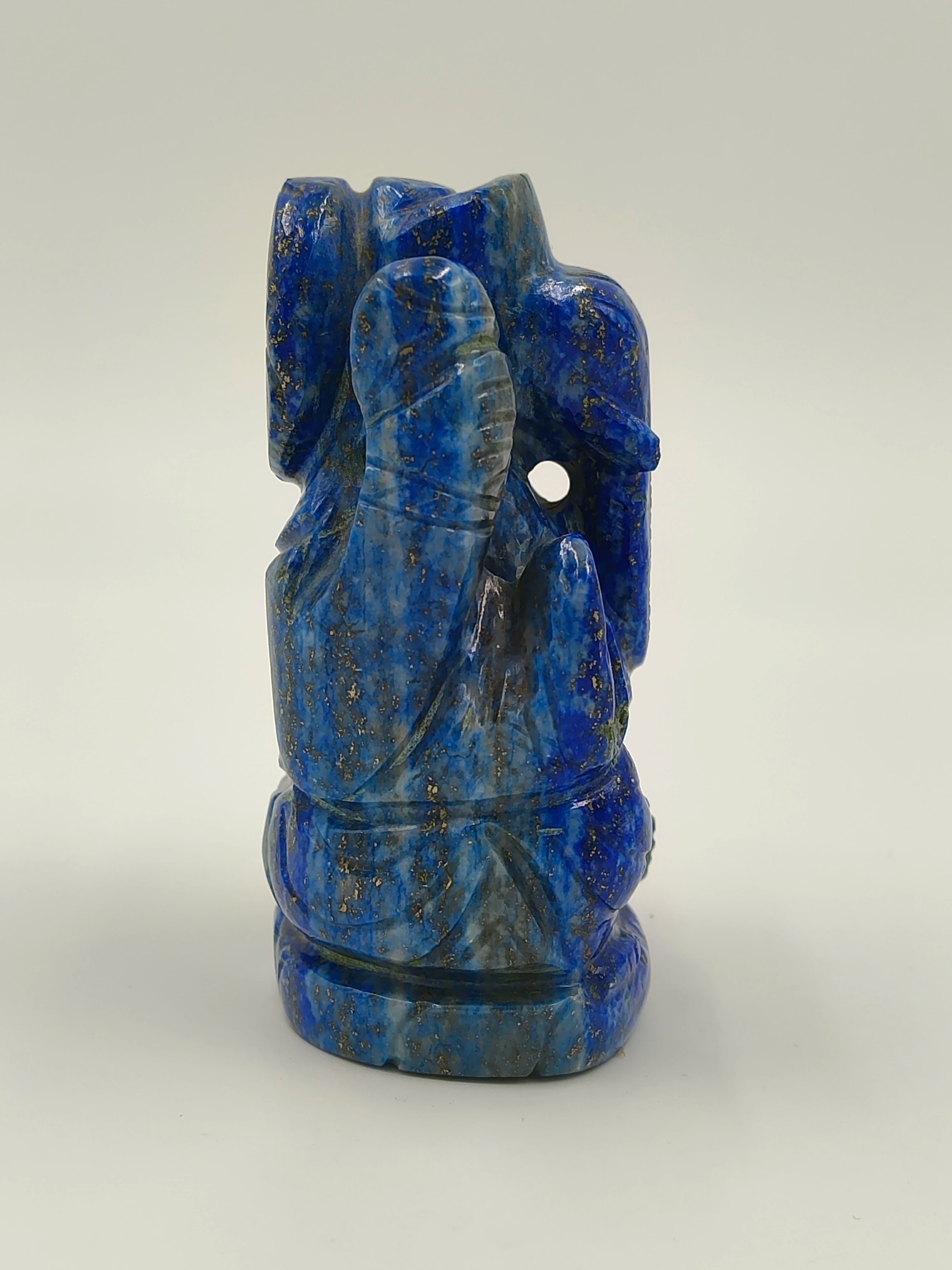 Small 2.9 inch blue lapis Ganesh statue with intricate carving