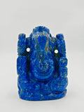 Blue lapis lazuli Ganesh statue carved in detailed small tabletop sculpture