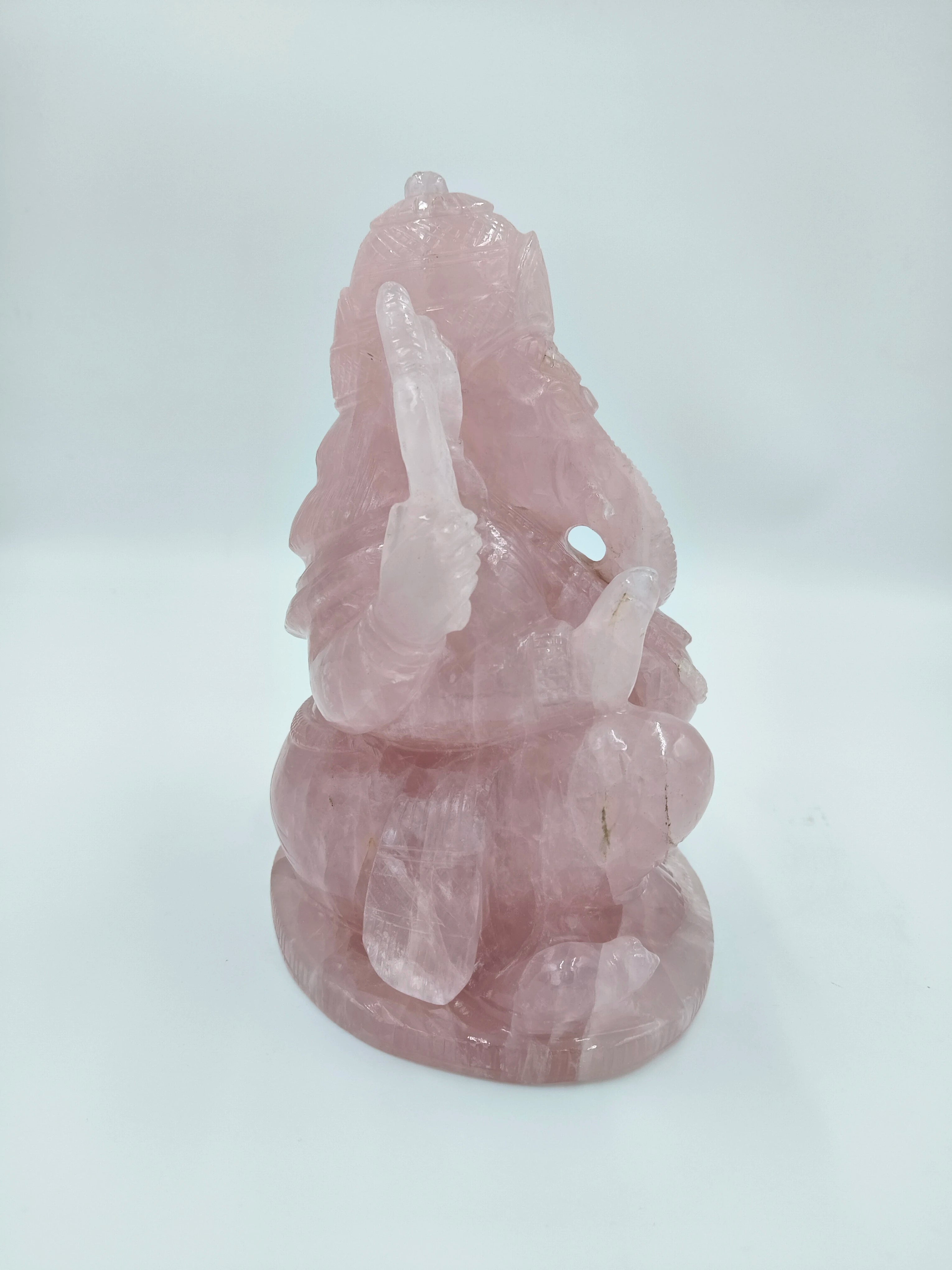 back view of large Rose Quartz Ganesh sculpture