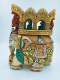 Serpentine elephant ambari sculpture with detailed traditional painting and miniature figures
