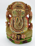Hand-painted serpentine sculpture of Hindu deity Ganesh with intricate designs
