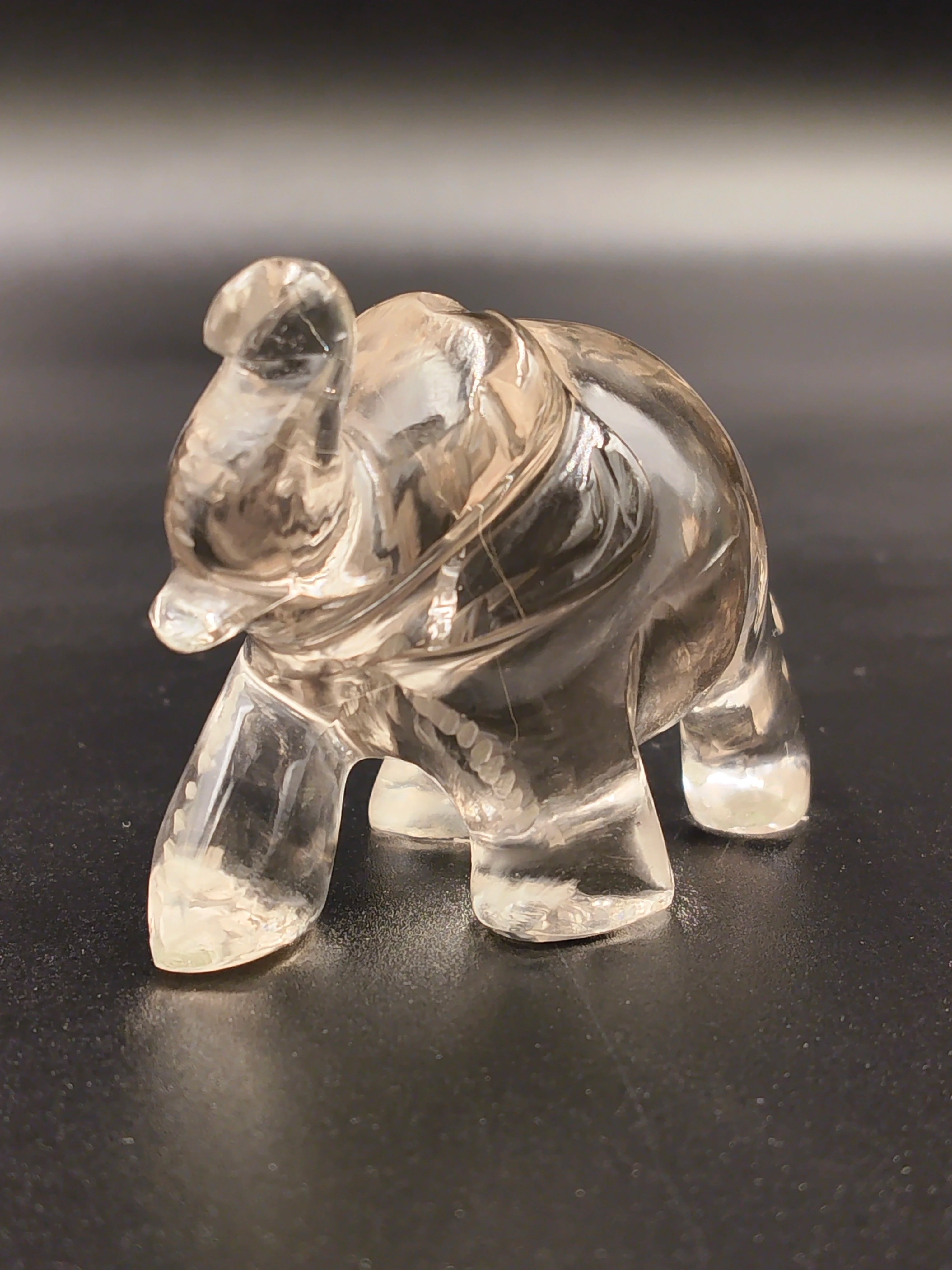 Small clear crystal elephant figurine sculpture facing front
