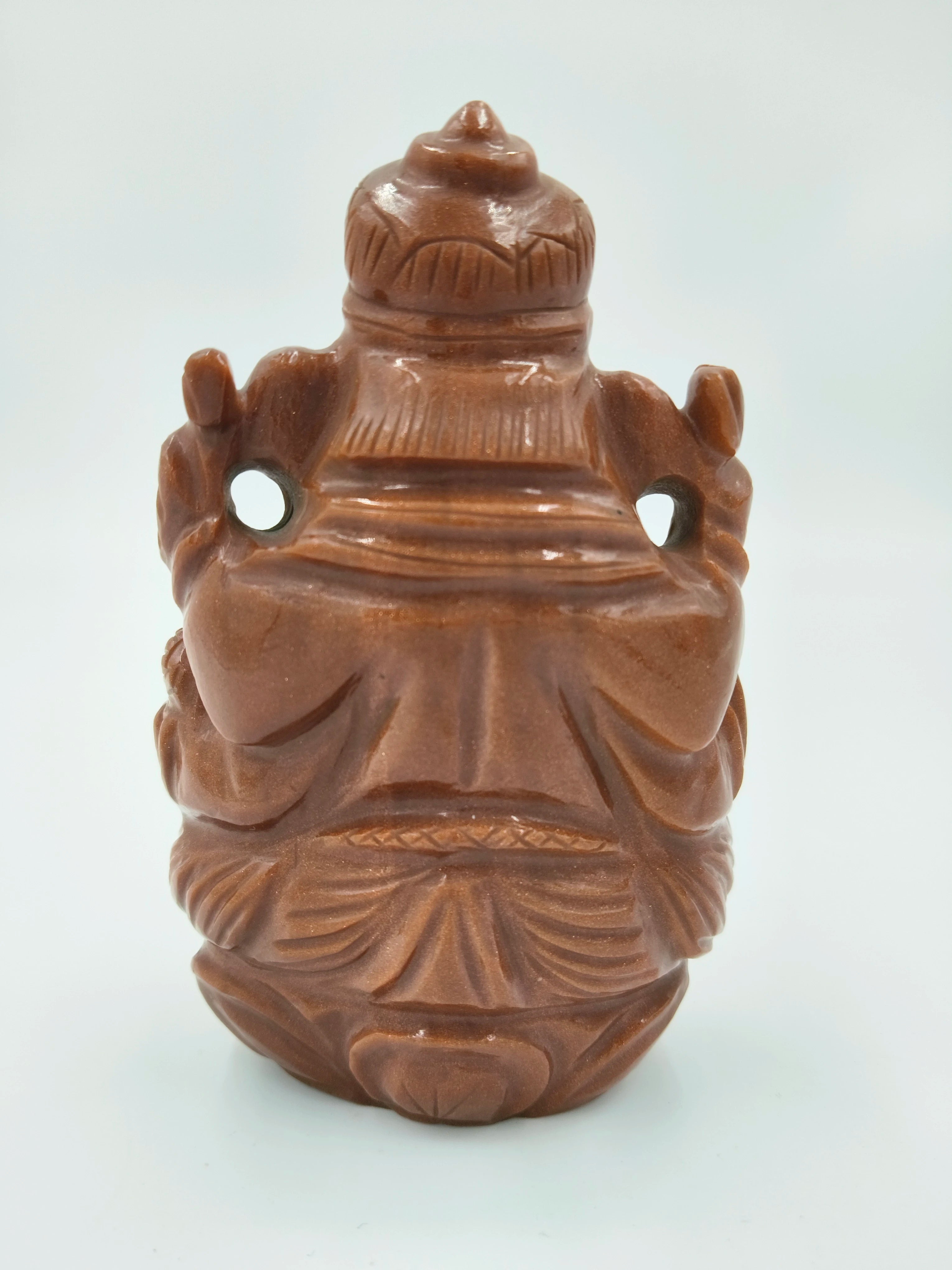 Back view of a 4.3 inch Sunstone Ganesh idol sculpture