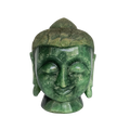Large green jade Buddha head sculpture with closed eyes and textured hair