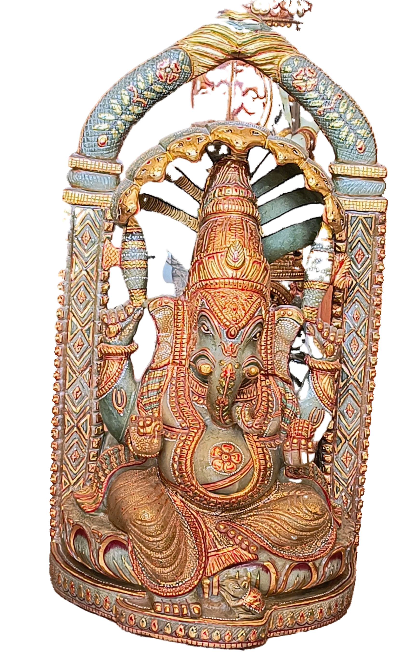 20.8 inch jade sculpture of deity Ganesh with intricate gold and blue detailing