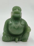 3.7-inch jade Laughing Buddha idol sitting with smiling face and beaded necklace