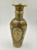 Large marble flower vase painted with gold, red, green, and blue floral designs