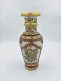 9 inch white marble flower vase with hand-painted floral and gold accents