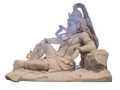 White marble sculpture of Shiva reclining with detailed jewelry and flowing hair