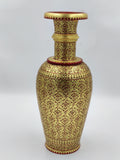 White marble flower vase with gold and red intricate painted patterns