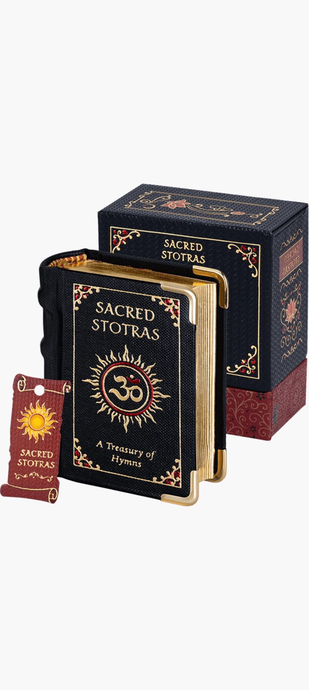Sacred Stotras hardbound book with decorative black and gold cover and matching box
