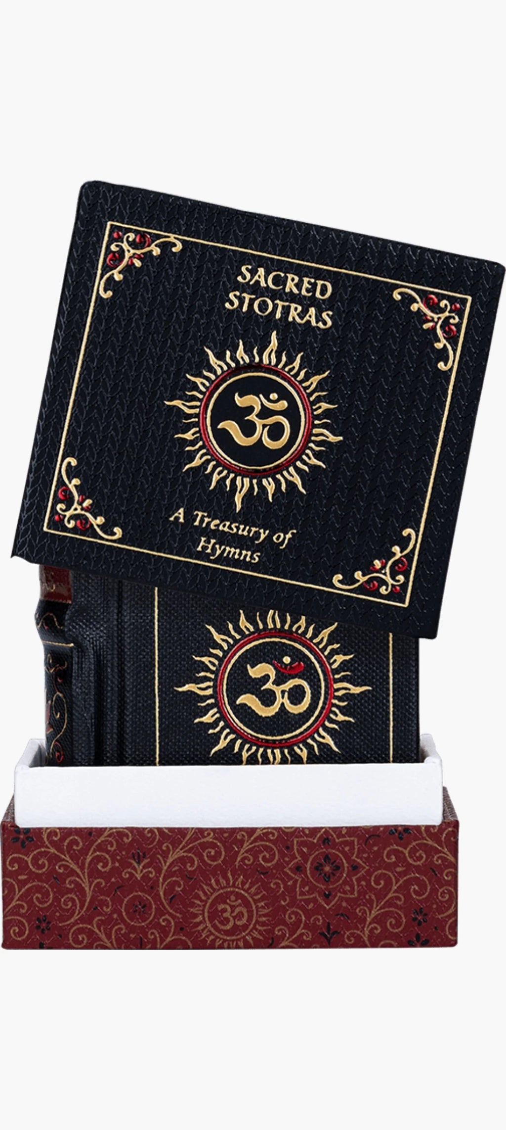 Sacred Stotras hardbound devotional book with black cover and gold Om symbol