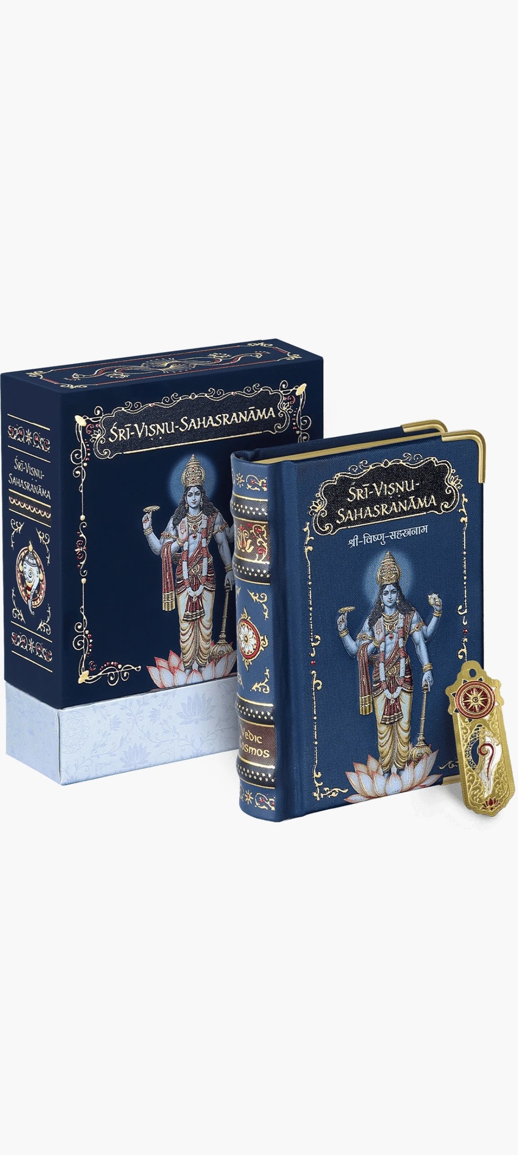 Hardbound Sri Vishnu Sahasranamam book with decorative lid box and bookmark