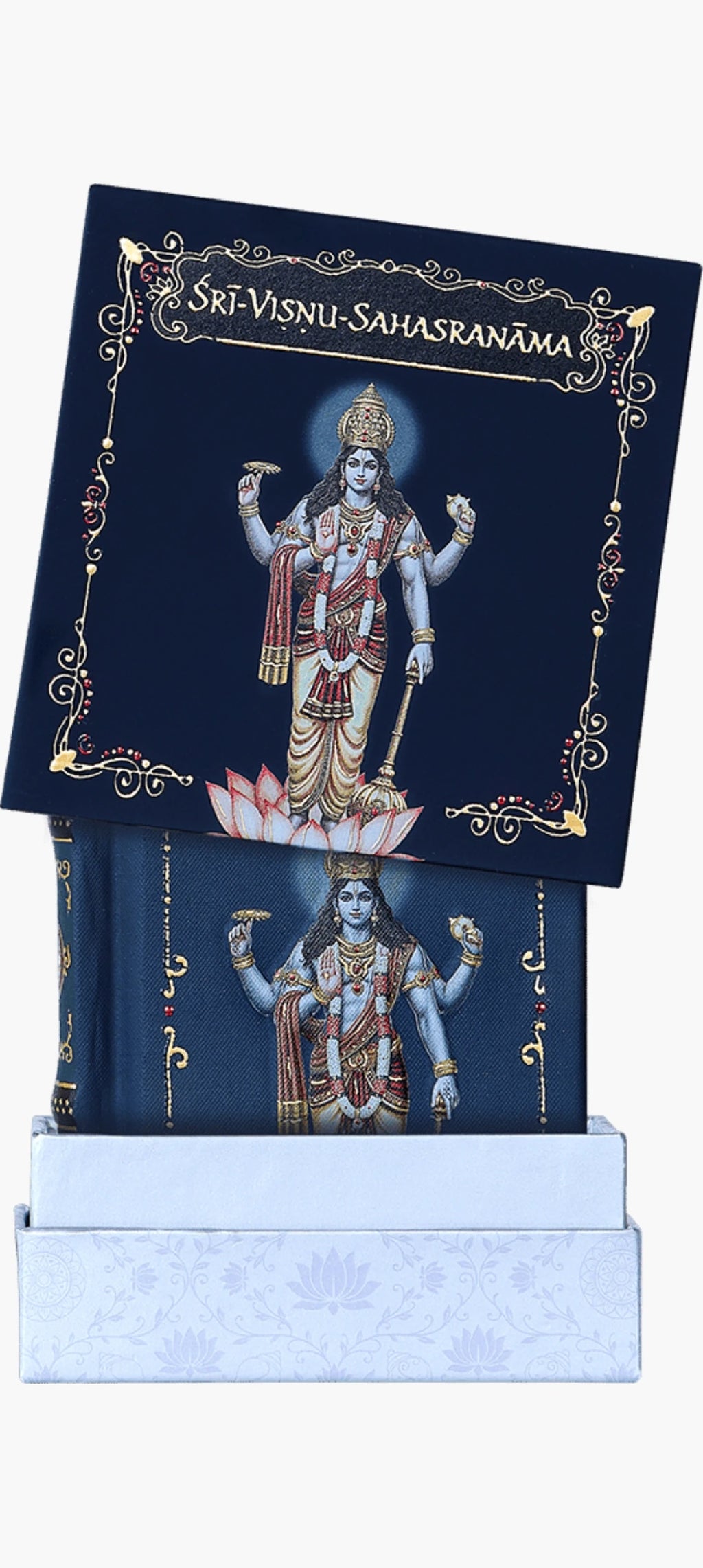 Hardbound Sri Vishnu Sahasranamam book with lid box featuring Lord Vishnu artwork