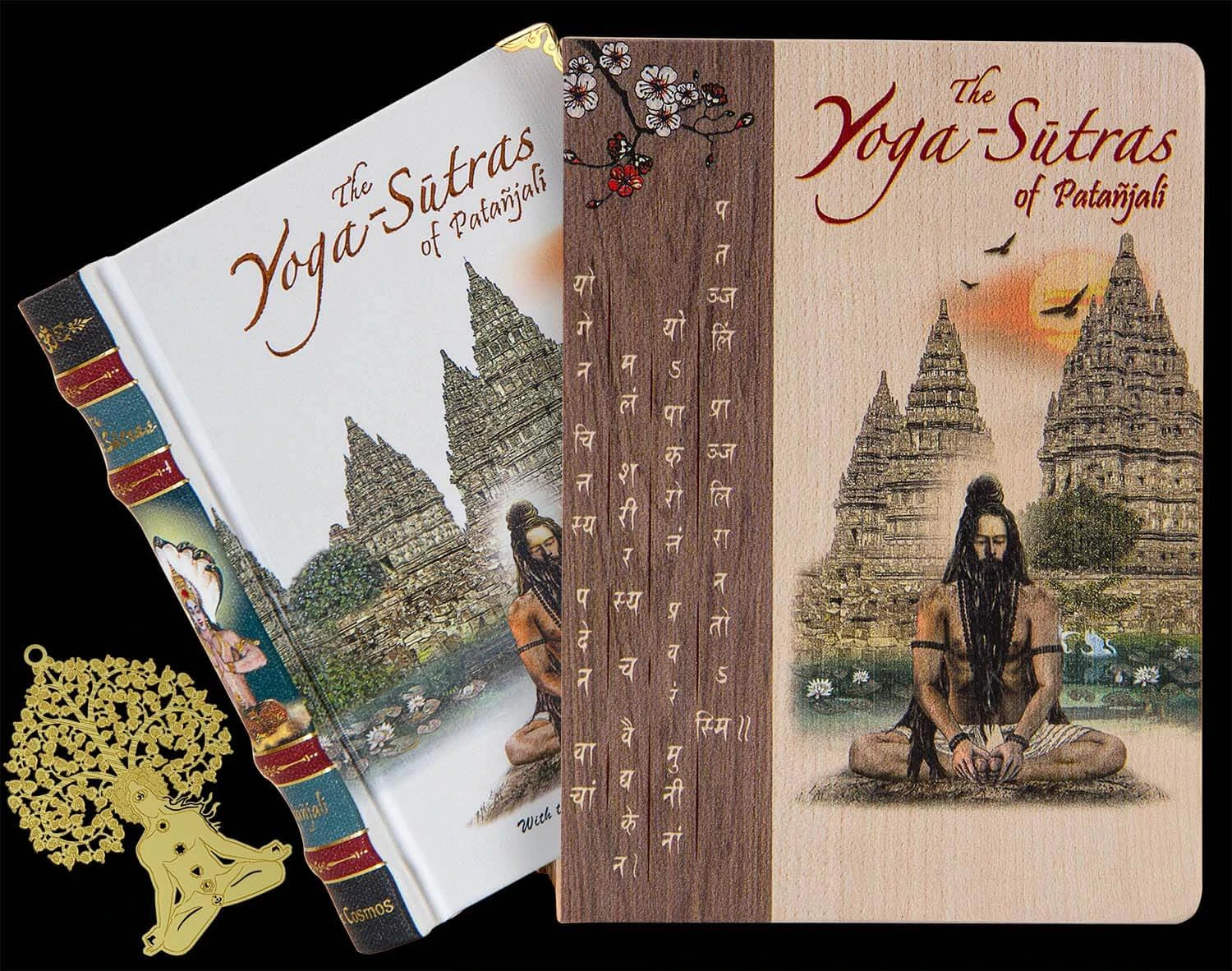 The Yoga Sutras of Patanjali book with antique-styled wooden box featuring meditating sage artwork