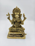 Large brass Padmasana Ganapati statue with detailed carvings and seated posture