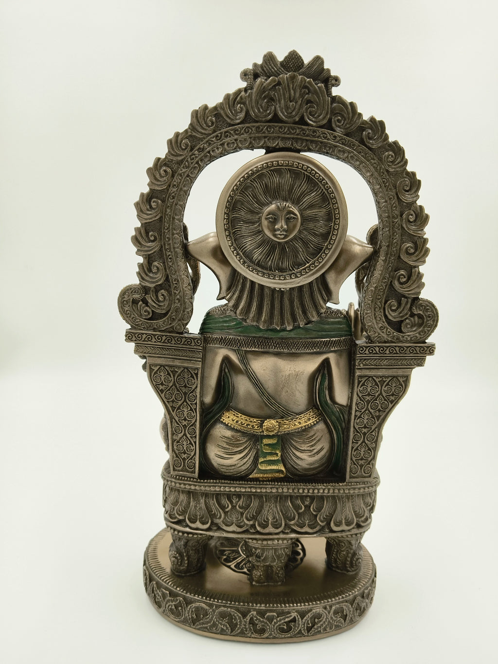 Back view of large polyresin Ganesh sculpture with detailed ornate frame