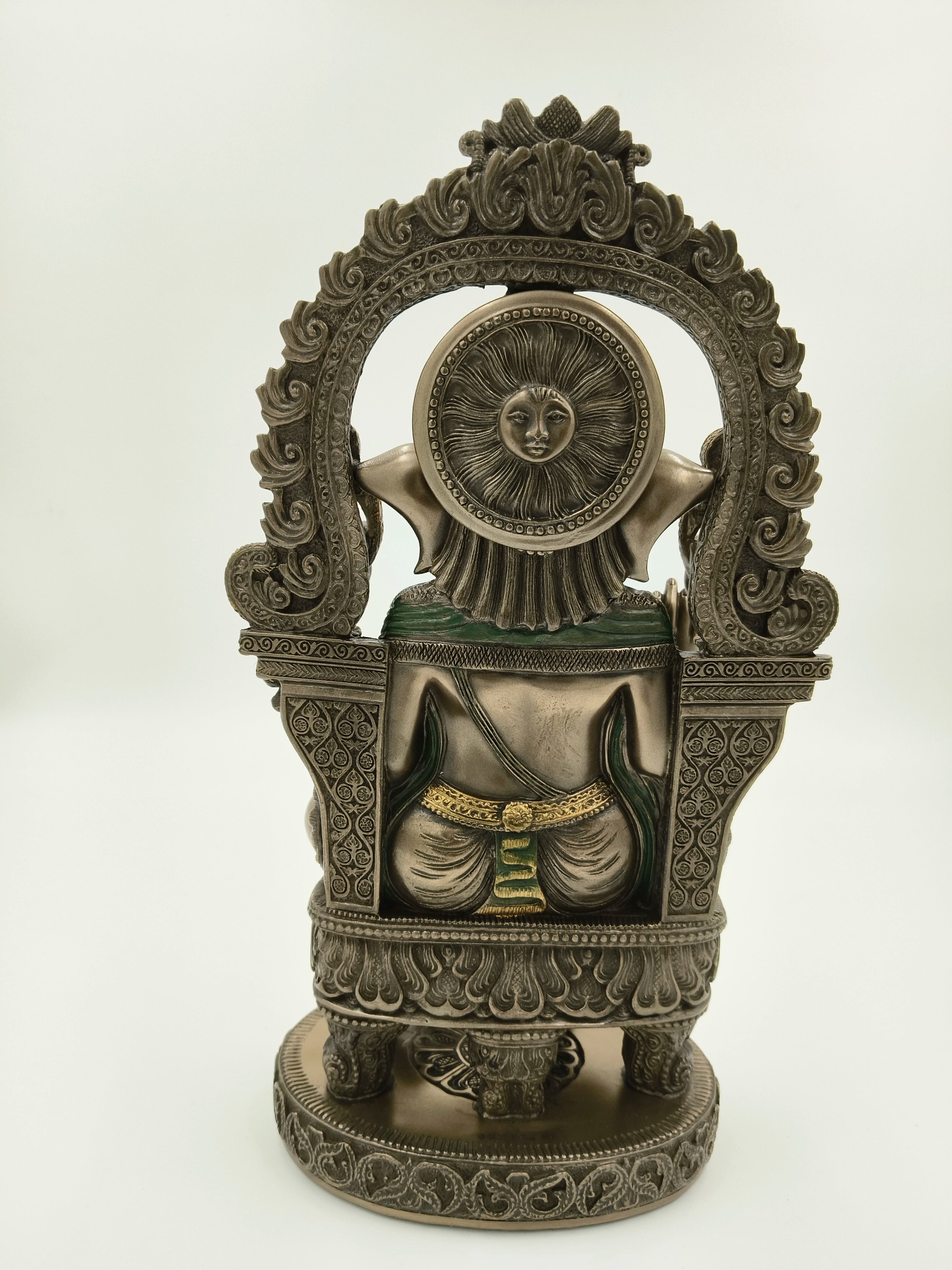 Back view of large polyresin Ganesh sculpture with detailed ornate frame