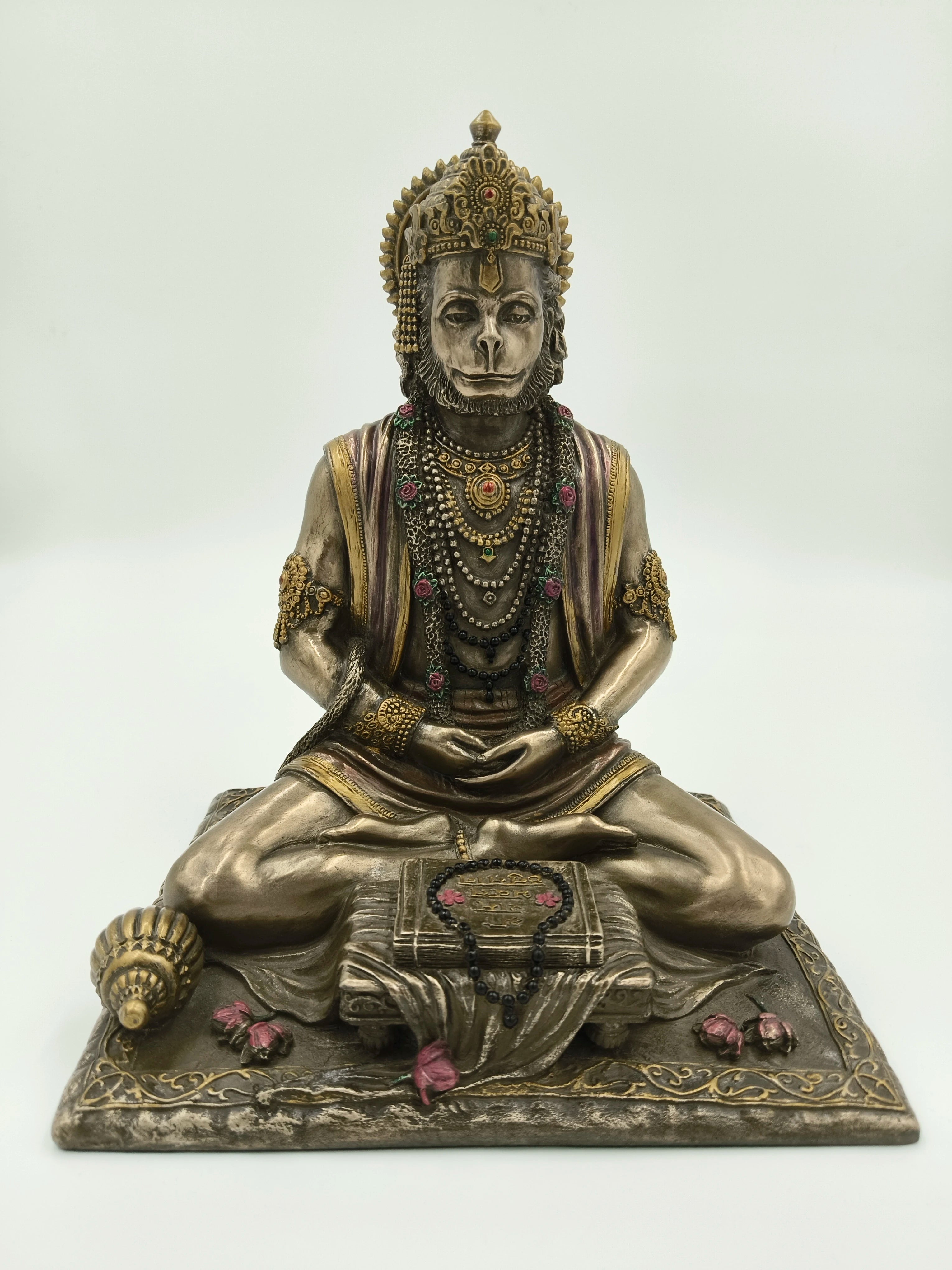 Polyresin sculpture of Hanuman in dhyan mudra seated on decorative base