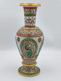 Large hand-painted marble flower vase with intricate floral and peacock designs