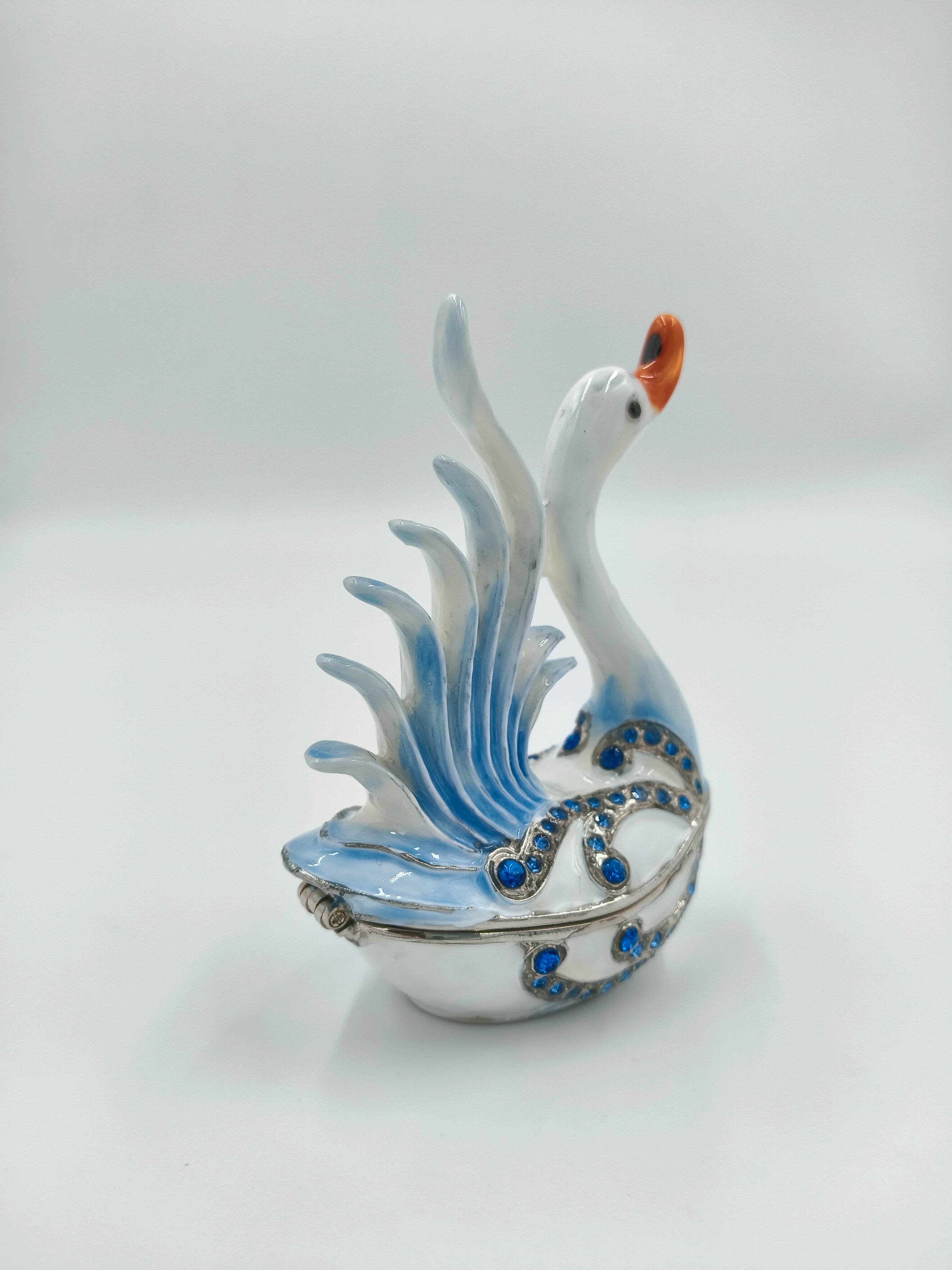 Small brass swan sculpture with blue enamel and artificial blue stones detail