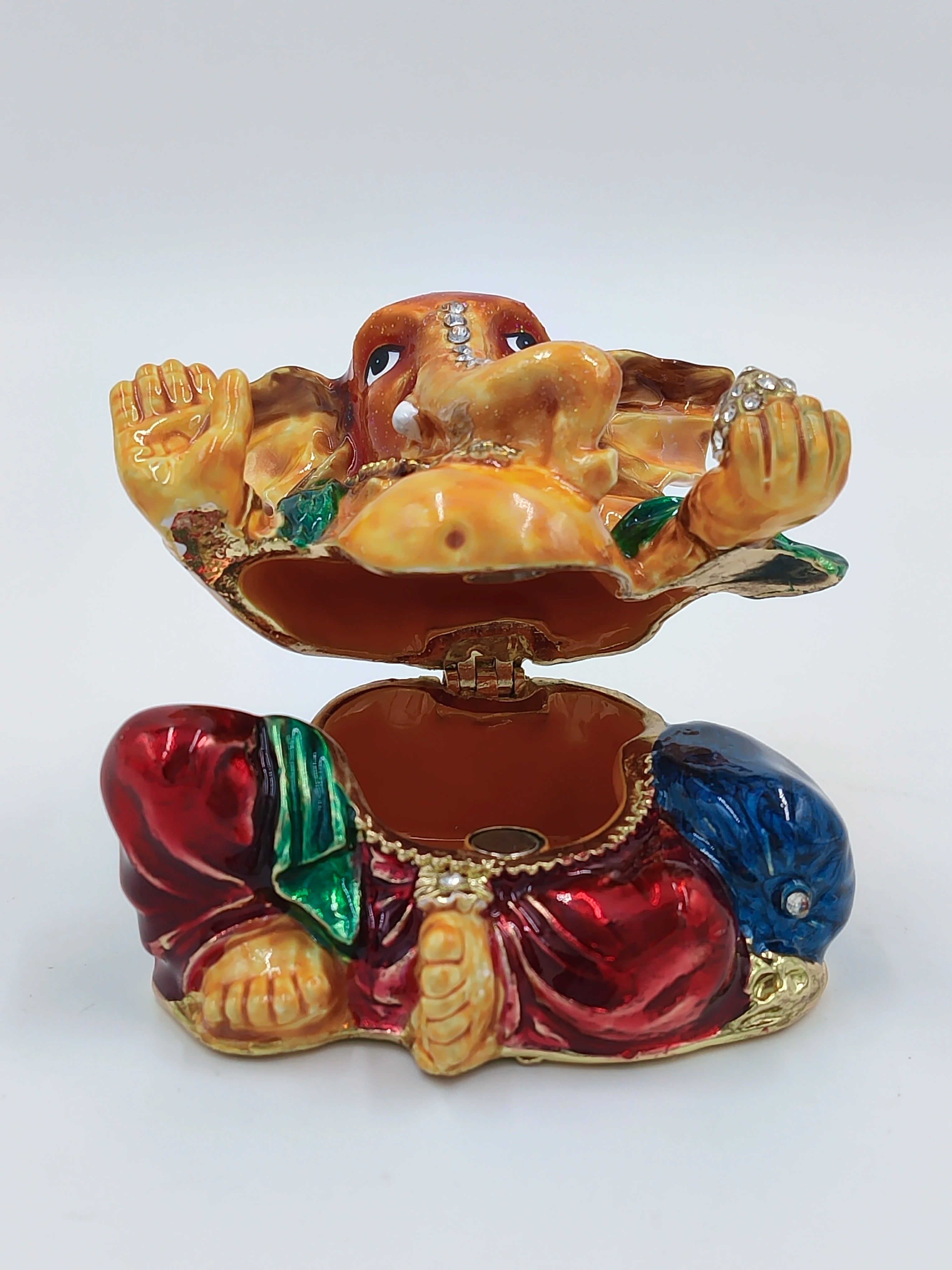 Open brass enamel Ganesh sculpture with artificial stones, colorful detailing